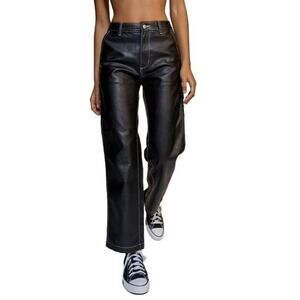BDG High Rise Carpenter Pants Womens 25 Black Faux Leather Straight Leg Urban